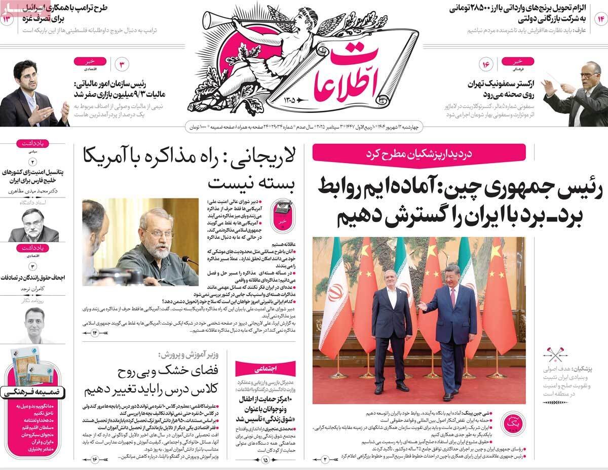 صفحه هوگار روزنامه ها 4 سپتامبر 1404