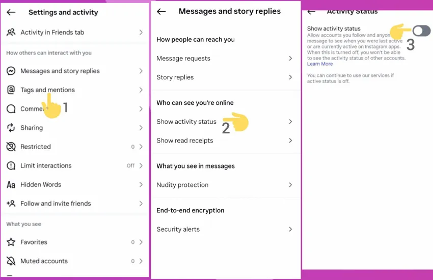 بستن آنلاین بودن در اینستاگرام