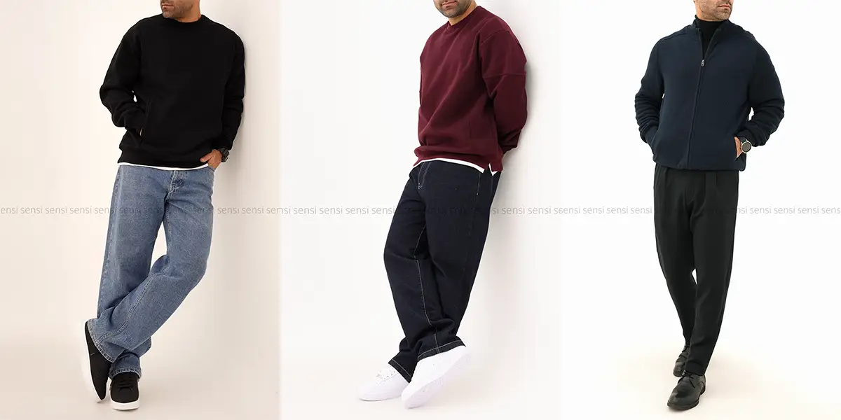 استایل مردانه کامل با شلوار، دورس و سوییشرت مناسب