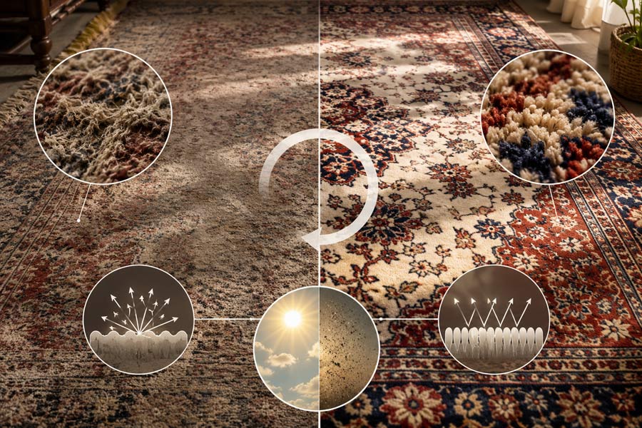 نقش نور و عوامل محیطی در تغییر رنگ دائمی الیاف فرش